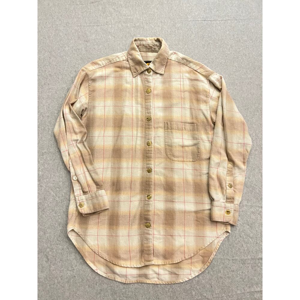 Free People Tan Plaid Casual Button Down Shirt